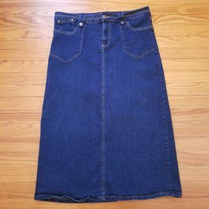 Out‎ Jeans 18 Blue Jean Skirt Back Slit Pockets Belt Loops Stretch Modest